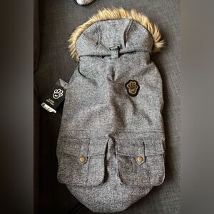 Canada Pooch Gray Dog Parka with Faux Fur Trim